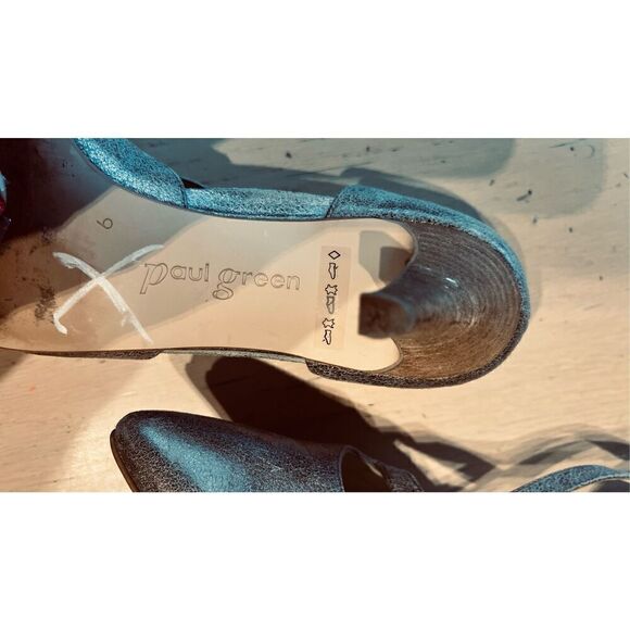 PAUL GREEN SILVER LEATHER POINTED TOE HEELS SZ 9 - Picture 8 of 10